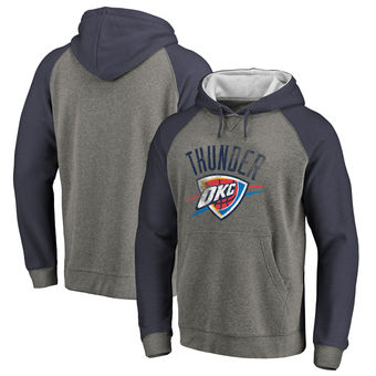 Oklahoma City Thunder Fanatics Branded Distressed Logo Tri-Blend Pullover Hoodie - Ash Navy
